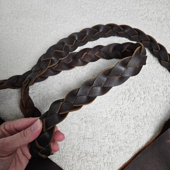 Urban Artisan Quality Brown Leather Boho Tote Bag Braided Strap - Picture 4 of 16